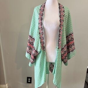 Windsor Mint Green and Red Patterned Kimono Top